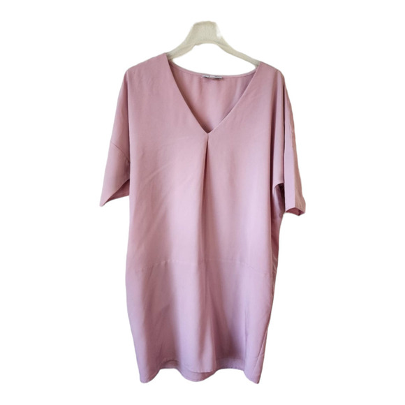 H by Halston Pink Shift Dress Pockets V Neck Summer Size Medium - Picture 1 of 8